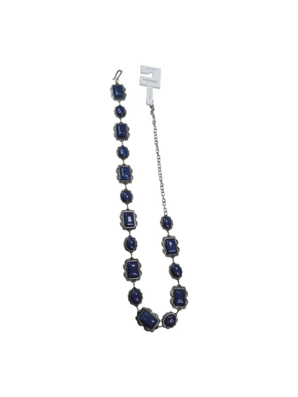 Haute Hippie Blue Stone Concho Chain Belt Silver One Size 41